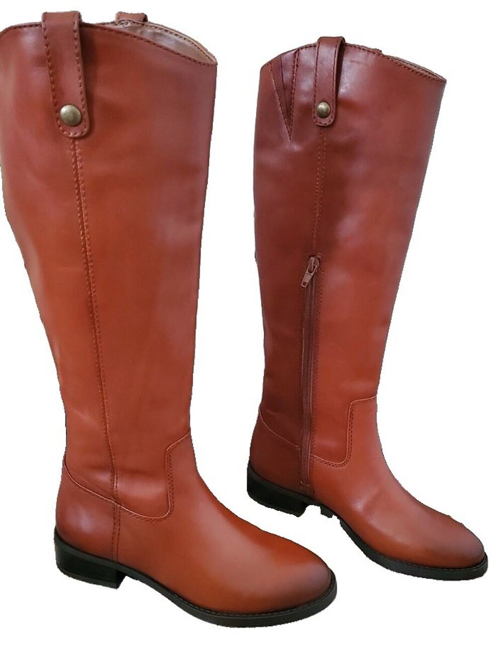 INC Brown Fawne Tall Leather Riding Boots Womens 10 Round Toe Block Heel